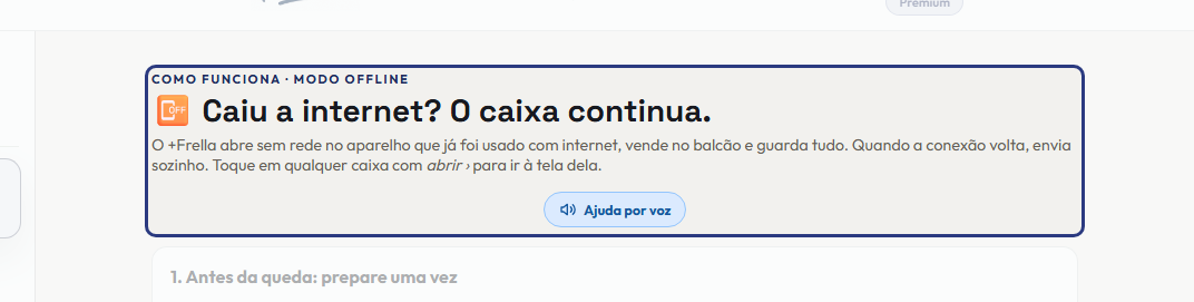A tela do +Frella com o ponto de que o passo 1 fala em destaque
