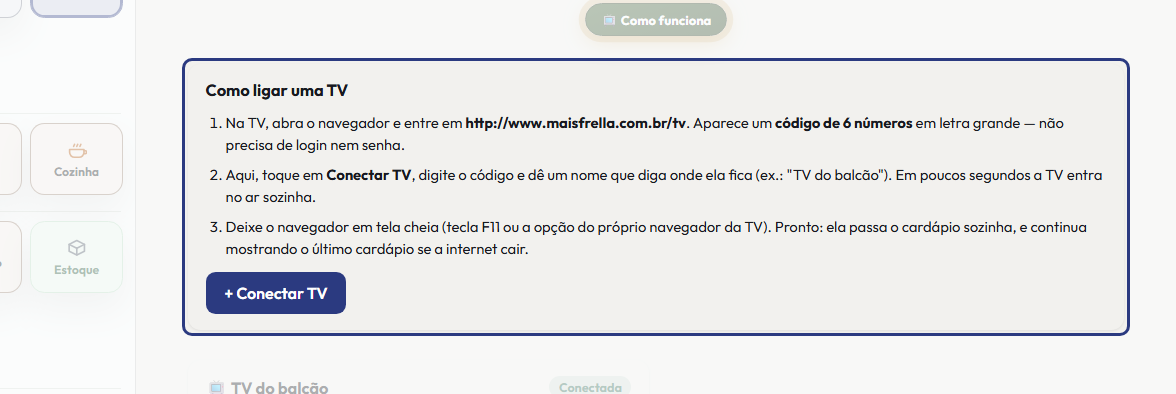 A tela do +Frella com o ponto de que o passo 1 fala em destaque